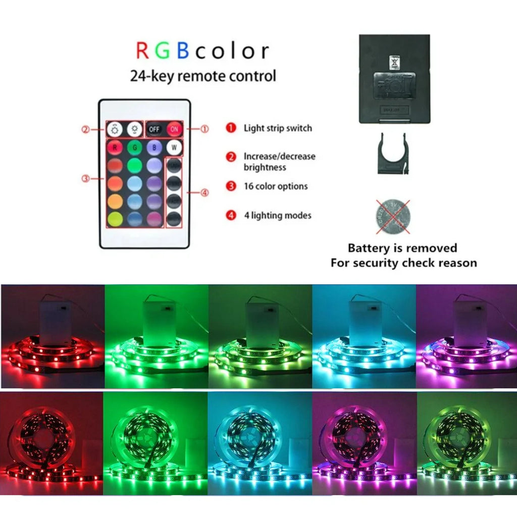 3AA Battery Powered LED Strip Lights 5050 RGB 1M 2M 3M 4M 5M Adhesive Tape Ribbon Lights Bluetooth TV Backlight Background Light