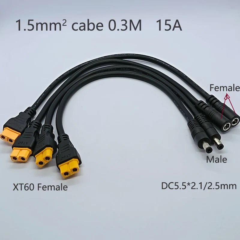 1PC XT60 To DC5.5*2.1/2.5mm Power Adapter Cable1.5mm² Cabe 30CM 15A Connector For Solar Charger Battery Charging Adapter Wiring