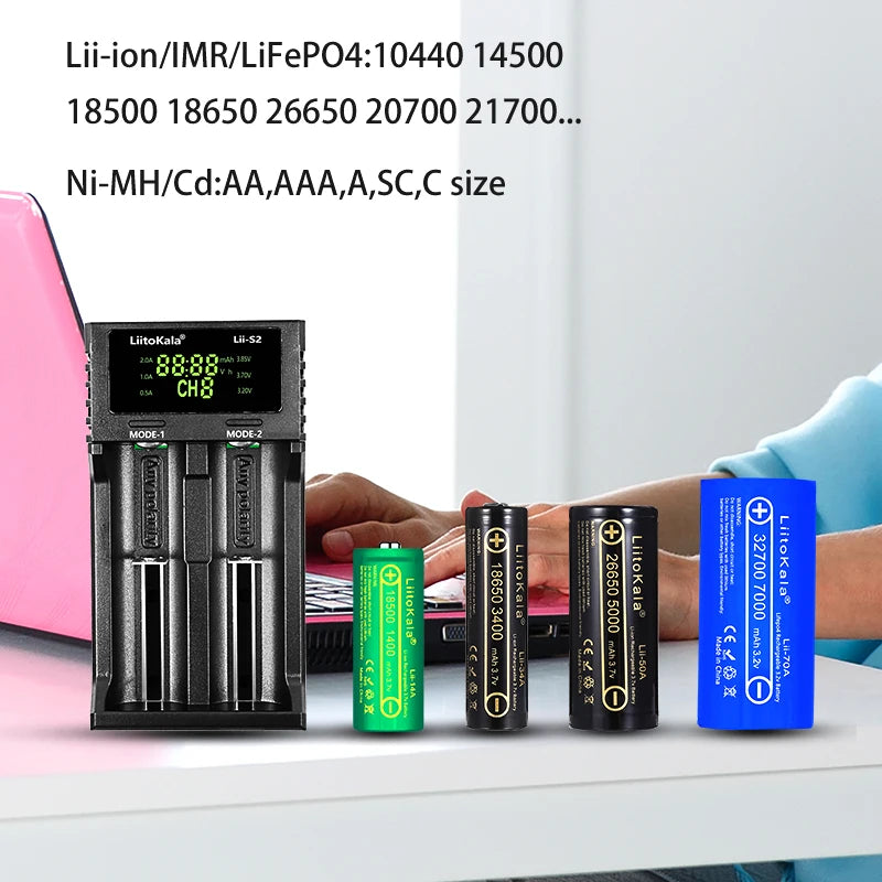 LiitoKala Lii-S2 Multi-Compatible Charger - Supports AA, AAA, 18650, 26650 Lithium Ion Batteries