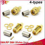 2/10pcs SMA RPSMA Male Plug / Female Jack Bulkhead Crimp RF Coaxial Connector For RG58 LMR195 RG142 RG400 Cable Wire Terminal