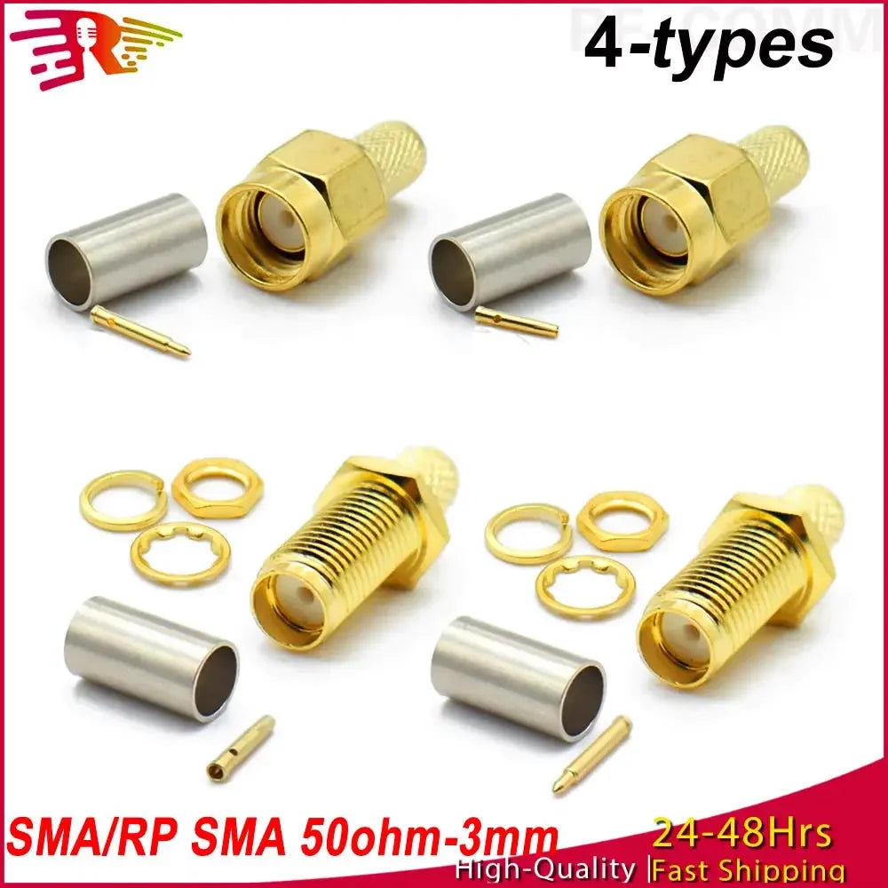 2/10pcs SMA RPSMA Male Plug / Female Jack Bulkhead Crimp RF Coaxial Connector For RG58 LMR195 RG142 RG400 Cable Wire Terminal