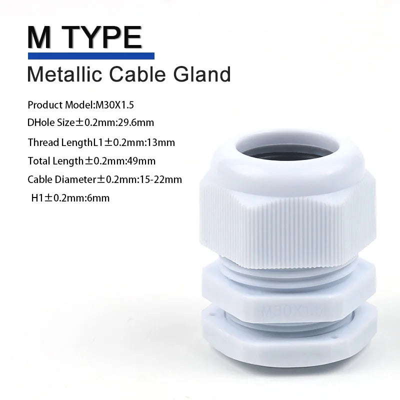 IP68 Waterproof Cable Gland Black Plastic Seal Joint Nylon M12/M16/M18/M20/M22/M25/M27/M30 White Waterproof Cable Connector