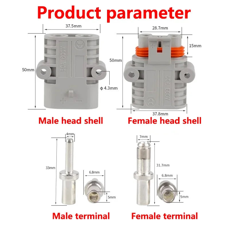 50 Amp 600V 6 AWG Grey Forklift Cable Power Connectors Plug Solar Panel Wire Connector Envio Gratis Kway