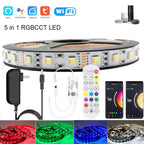Tuya Wifi 5in1 LED Strip Lights Kit DC12V 5050 RGBCCT RGB+W+WW APP/Voice/Remote Control Smartlife for Alexa Google Home 1M-5M