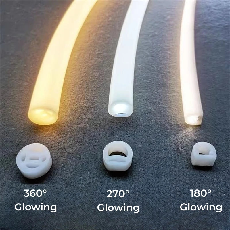 Round Flexible LED Neon Rope Lamp Silicone Tube 180/270/360° Tape Lamp Diffuser For WS2811 WS2815 Outdoor Decor Neon Strip Light