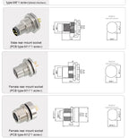 CAZN M8 Welding Panel Connector Male Female Back Mount Socket SMD 3 4 5 6 8 Core Angle Pin Male and Female Socket