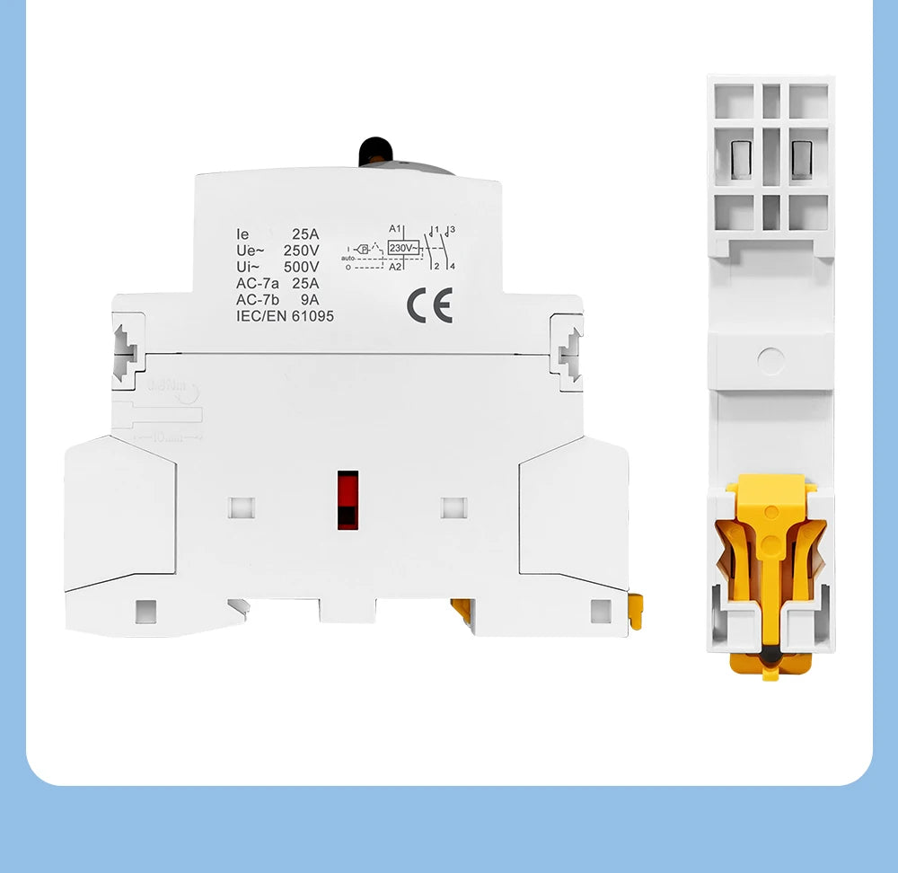 TOMZN TOCT1 2P 25A 220V/230V 50/60Hz Din Rail Household AC Modular Contactor With Manual Control Switch 2NO or 1NO 1NC or 2NC