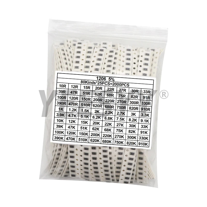 660pcs 200pcs 720pcs 4000pcs  1% 5% 0402 0603 0805 1206 1210 2512 smd resistor kit assorted kit 10k 100k 1k 1r 100r 220r 1% 5%