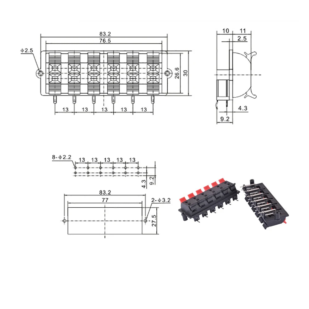 1PCS  Connector Terminal 2P 4P 6P 8P 12P Push In Jack Spring Load Audio Speaker Terminals Breadboard Clips