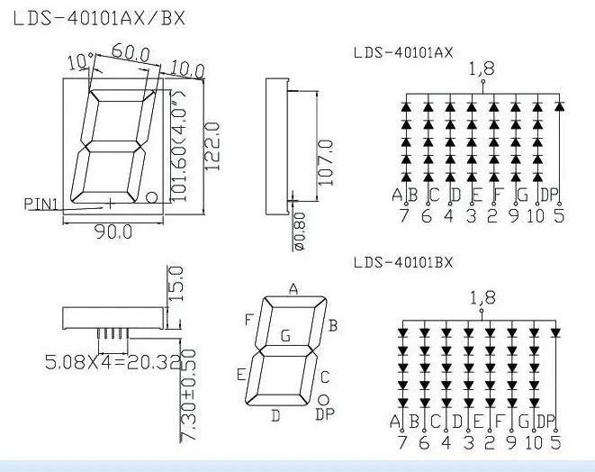 5PCS/LOT 40101AS 40101BS  4 inch 7 segment Red Displays Digital Tube 10PIN common cathode LED Digital Tube