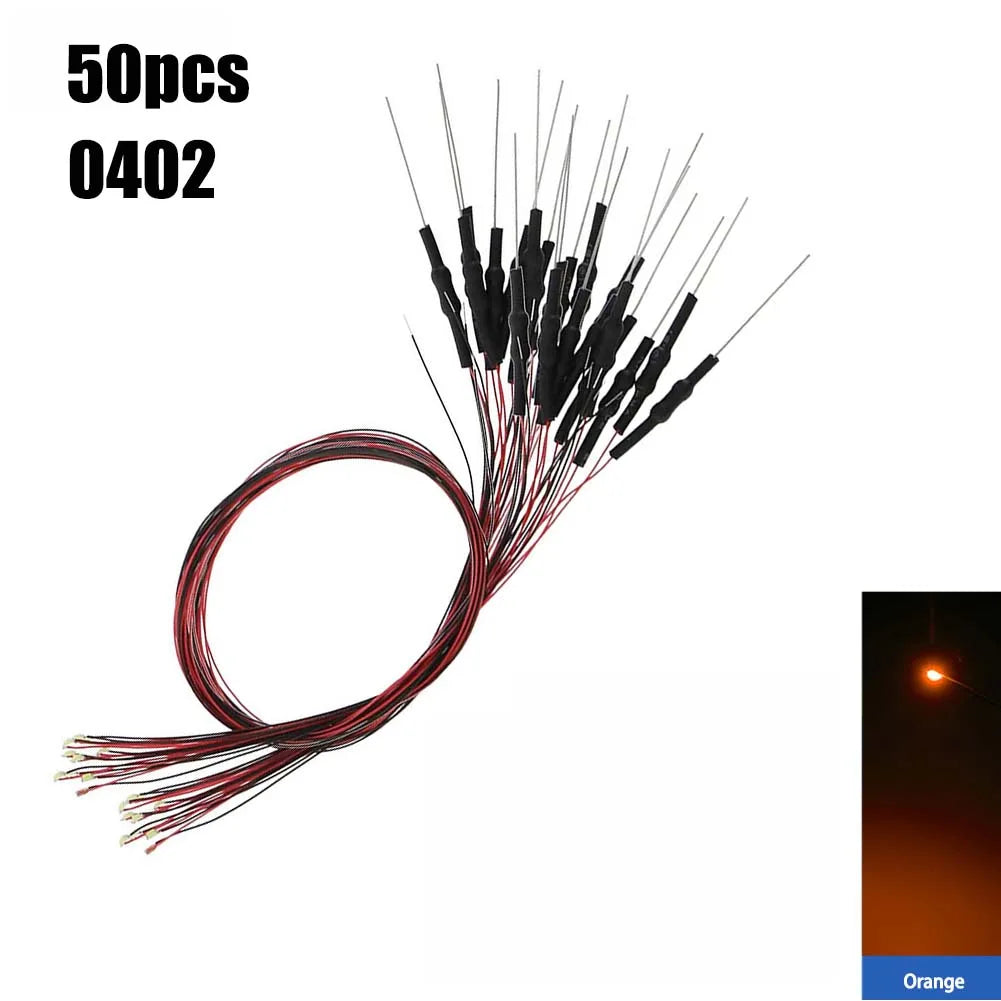 50Pcs 0402 0603 SMD Lamp Wired Micro Litz Led Pre-soldered Chip Wired 12V 30cm Railway Model Toy Light DIY Leads with Resistance
