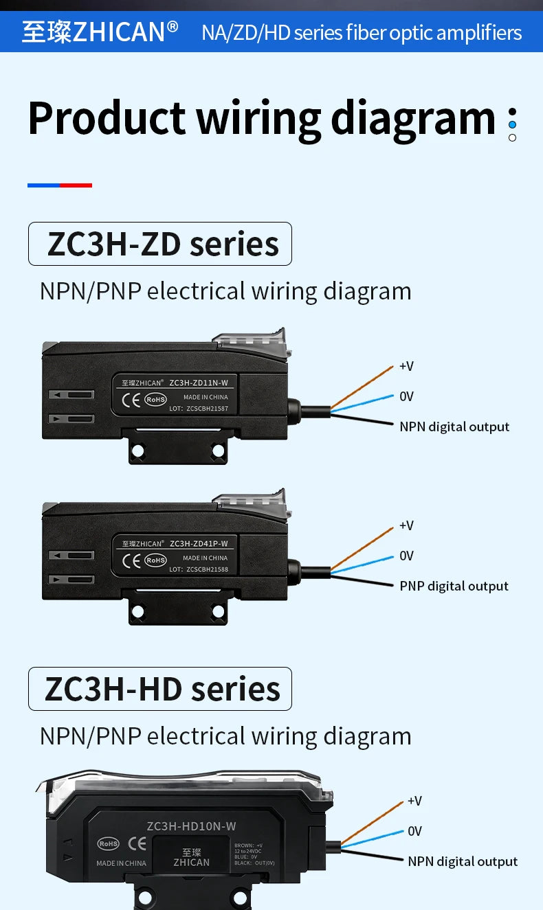Intelligent Digital Display Fiber Optic Amplifier Sensor for Long and Short Distance Diffuse Reflection Induction Photoelectric