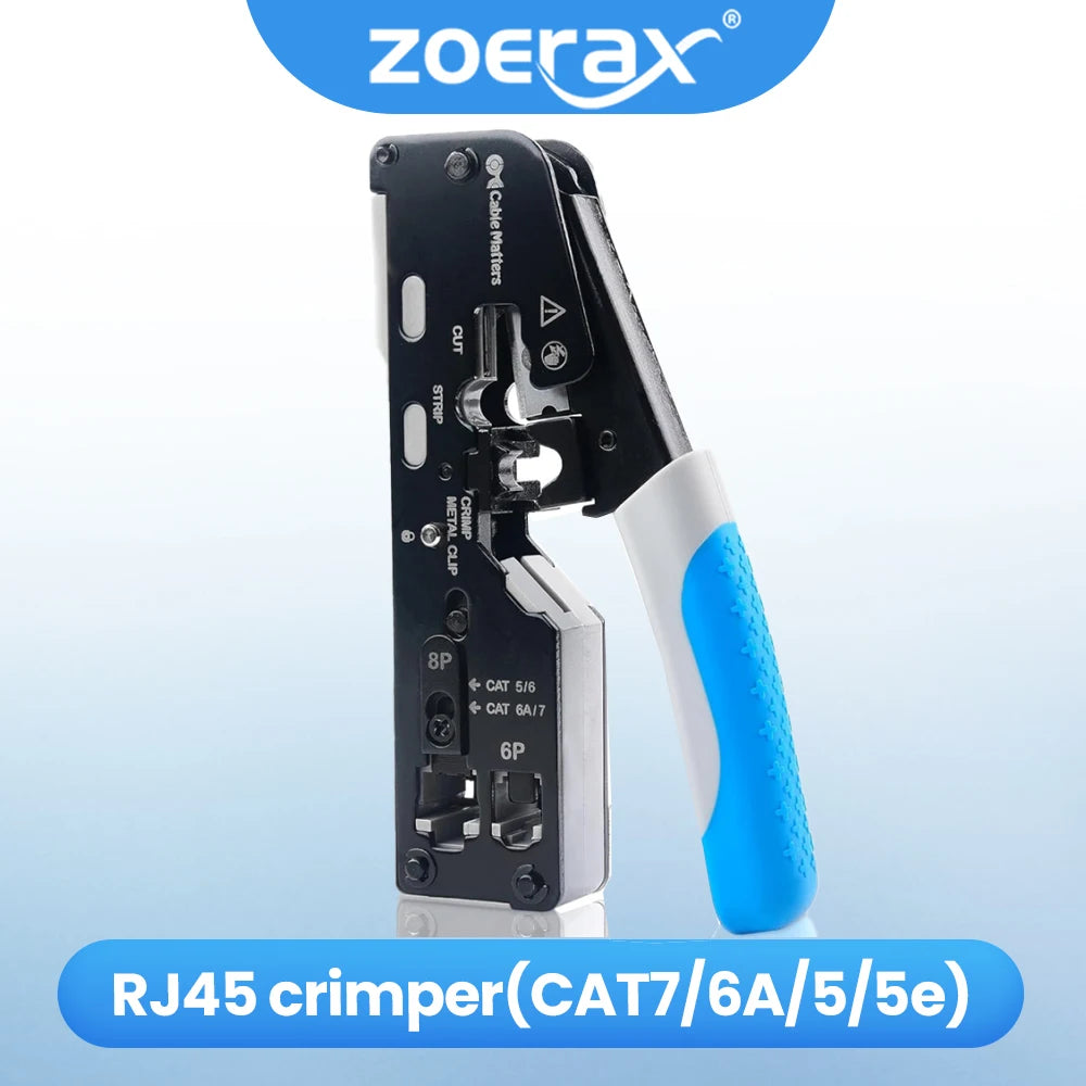 ZOERAX RJ45 Ethernet Crimping Tool for CAT8 Cat7 Cat6a Cat6 Cat5e Ethernet Connectors with wire stripping and cutting functions