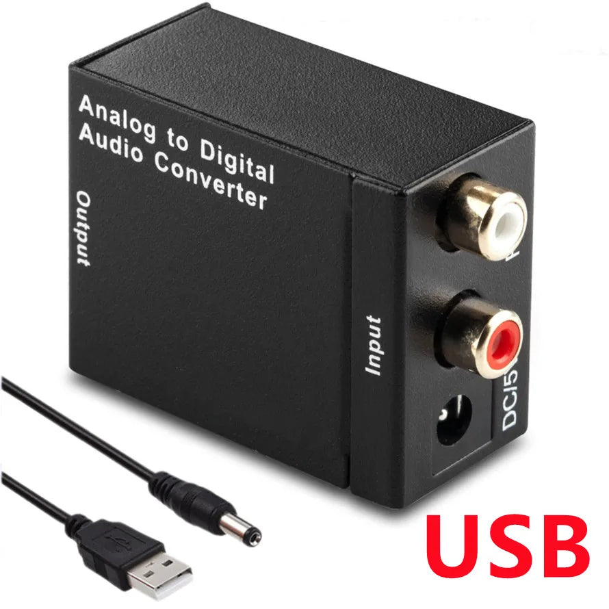ADC Analog To Digital Audio Converter RCA to Optical Toslink Audio Adapter Analog Digital Fiber Toslink Coaxial Audio Converter