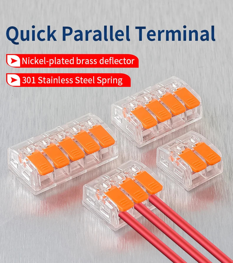 10/20/30/50Pcs Orange Electrical Splicing Compact Quick Lever Wire Connector Lighting Terminal Blocks Wide Capacity 0.2-4mm²
