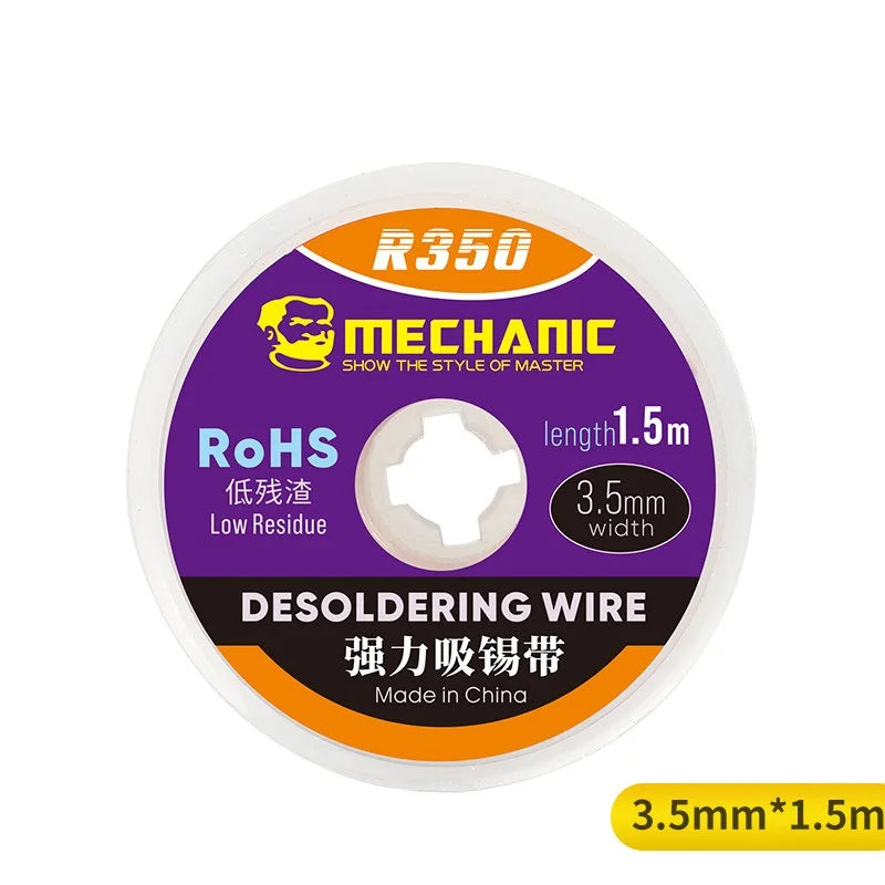 MECHANIC R350 Series Width 1.0-4.0mm Length 1.5m Solder Remove Cord Pure Copper Braid Tin Absorption Belt Single Layer Wick Wire