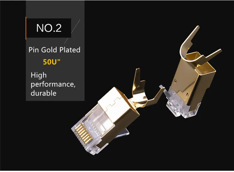 Cat8 Ethernet Plug RJ45 Connector 8P8C Modular Termination Shielded 1.5mm Large Pin Hole For Cat 8 23AWG LAN Networking Cable