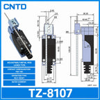 2Pcs CNTD TZ‑8 Series Micro Limit Travel Switch IP65 Waterproof 1NO+1NC 10A 250VAC Industrial Mechanical Position Switch