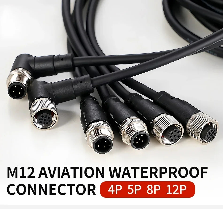 2Meters M12 sensor connector waterproof cable plug Male&Female 4 5 8 12Pin PVC Integrated injection molding M12 connectors