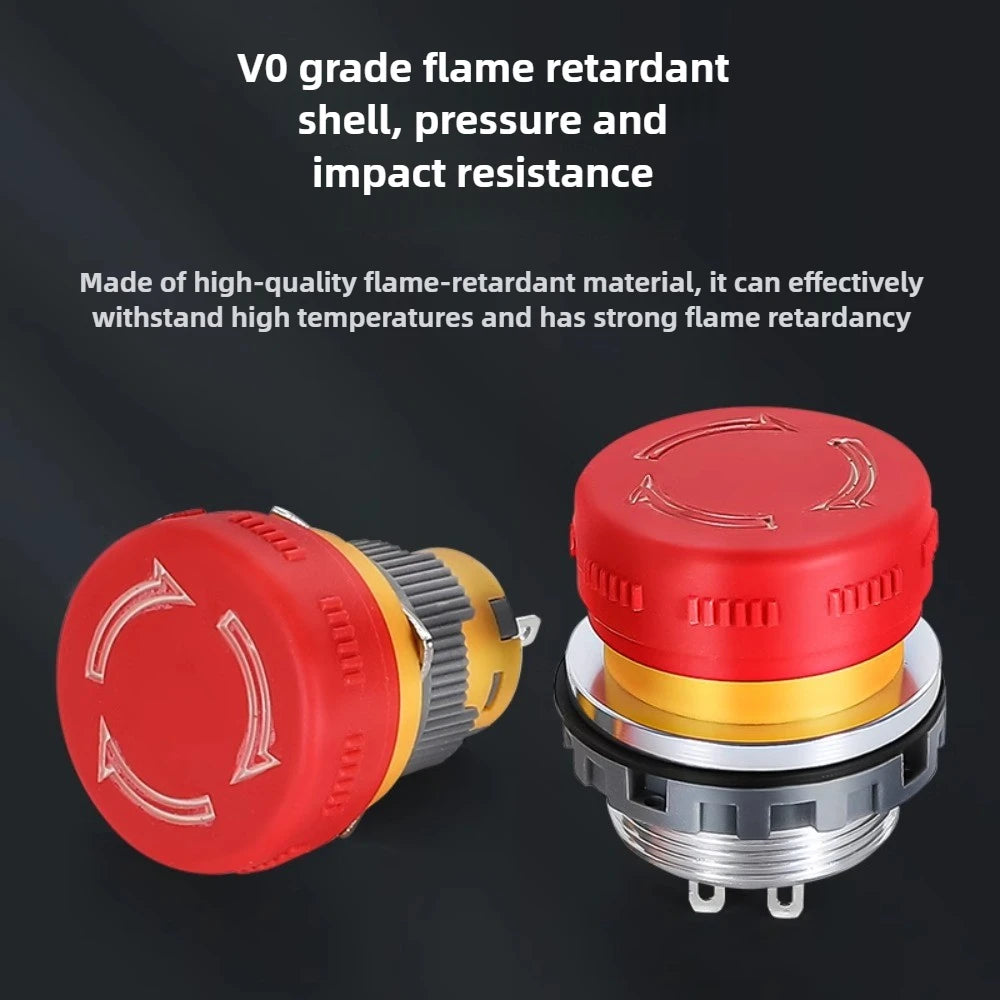 16/22mm Plastic Emergency Stop Power Push Button Switch Anti-slip IP65 Waterproof Mushroom Head Rotation Reset 1NO 1NO1NC
