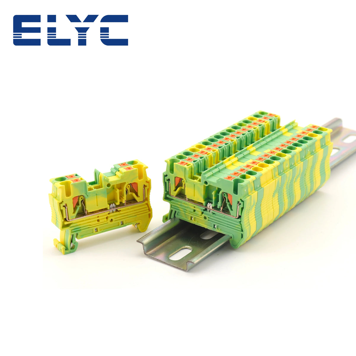 100Pcs PT2.5-PE Push-in Ground Feed Through Protective Earth PE Wire Electrical Connector Din Rail Terminal Block PT 2.5-PE
