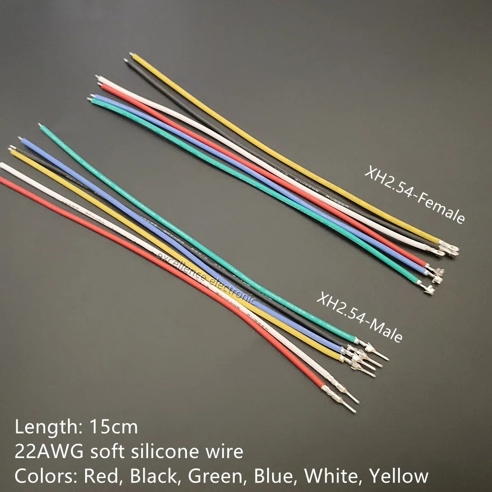 JST XH 2.54mm Connector Kit with 22AWG Pre-Crimped Silicone Cables XH2.54 Male Female Sockets Plug Housing 2 3 4 5 6 Pins