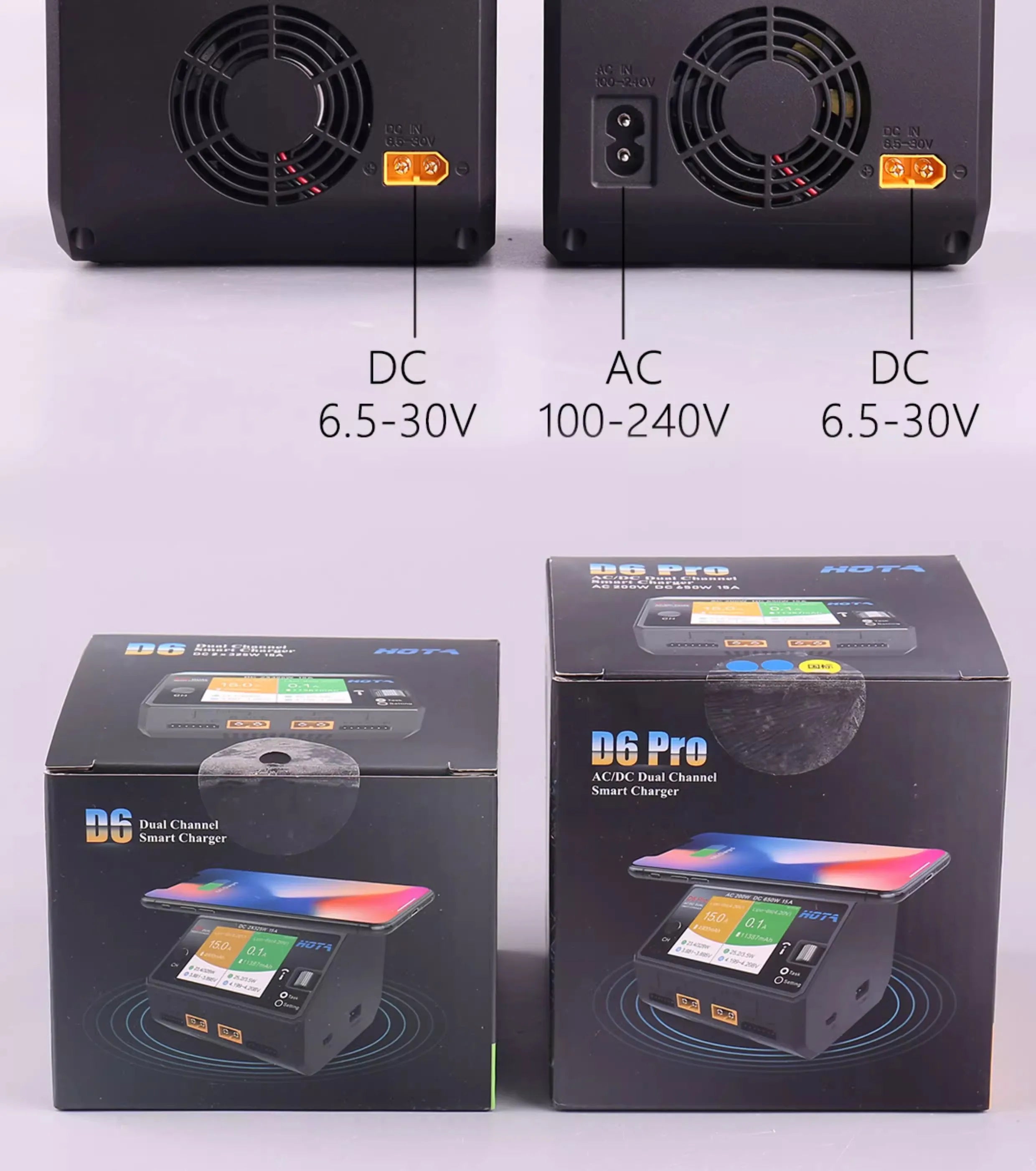 HOTA D6 DC650W 15A Dual Smart Charger Maximum current 1600mA Built-in Micro USB for 1-6S Lipo LiHV/NiZn/Nicd/NiMH Battery