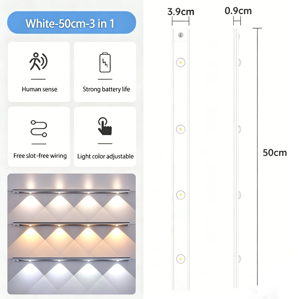 LED Cabinet Light USB Rechargeable Motion Sensor Dimmable LED Night Lamp For Kitchen Wardrobe Closet Home Lighting 20/30/40/50CM
