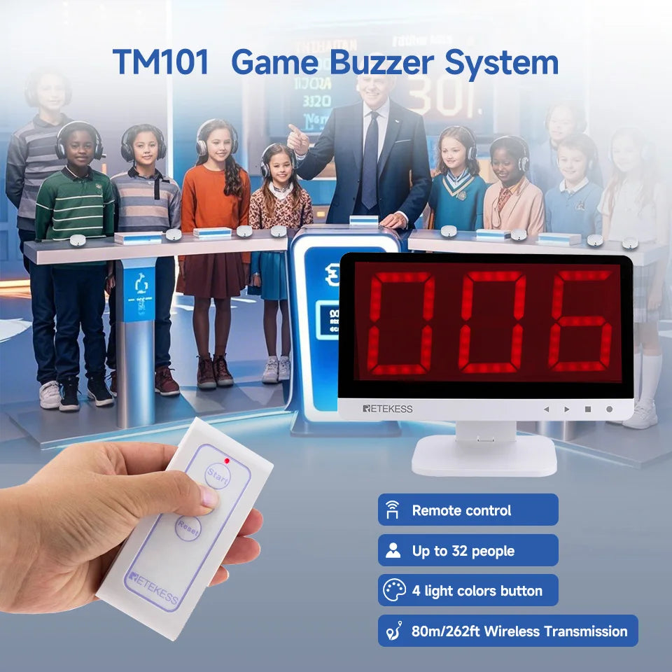 Retekess TM101 Quiz Answer Game Buzzer System 3 Answer Mode 4 Color State for Classroom Competition Game Show Family Party Games