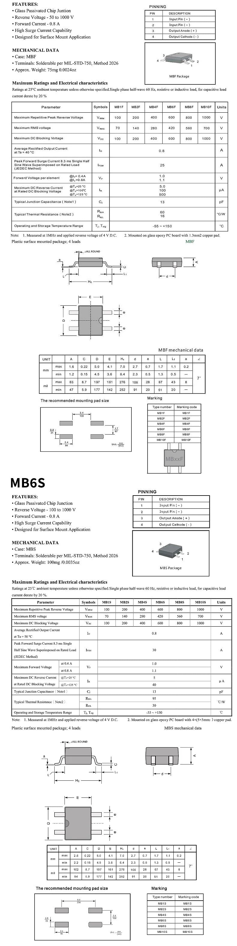 20pcs MB6F MB6S MB8F MB8S MB10F MB10S SOP-4 ABS8 ABS10 ABS210 DB105S DB106S DB107S DB157S DB207S SOP Rectifier Bridge Stack