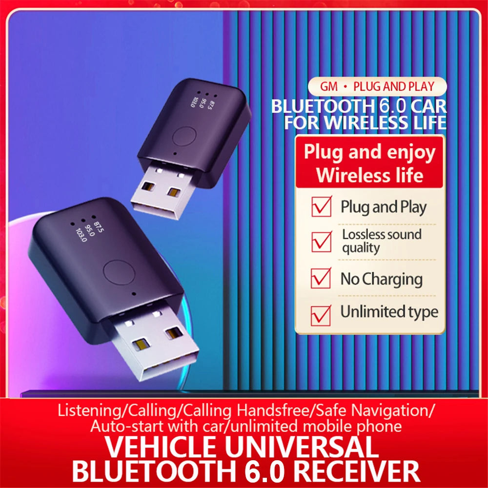 T50 Car Bluetooth 6.0 10M Transmitter Receiver Handsfree Call Mini USB Power Car Kit Auto Wireless Audio for Car Music Fm Radio