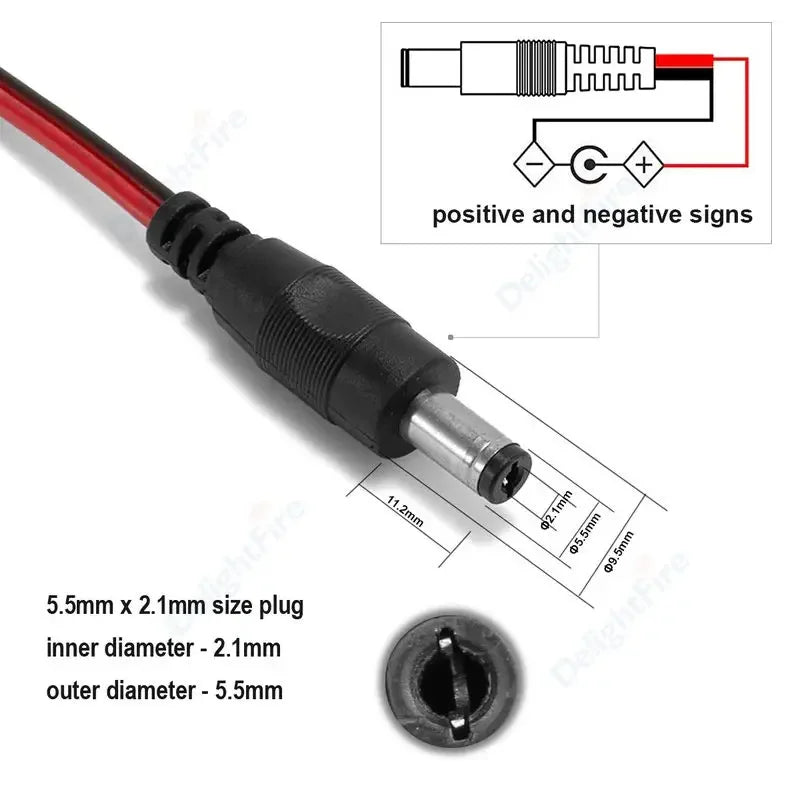 5.5 2.1mm Male Female DC Power Pigtail Connector Cable 12V 5A DC Barrel Plug Terminals for LED Strips CCTV Camera Power Adapter