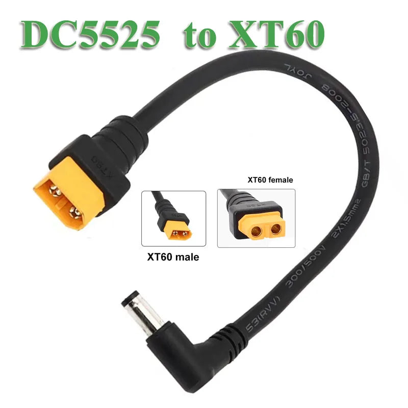 XT60 to DC5525 Model Aircraft Plug Cable High Power 1.5 Square XT60 Male Female to DC5525 Male Lithium Battery Connector Wire