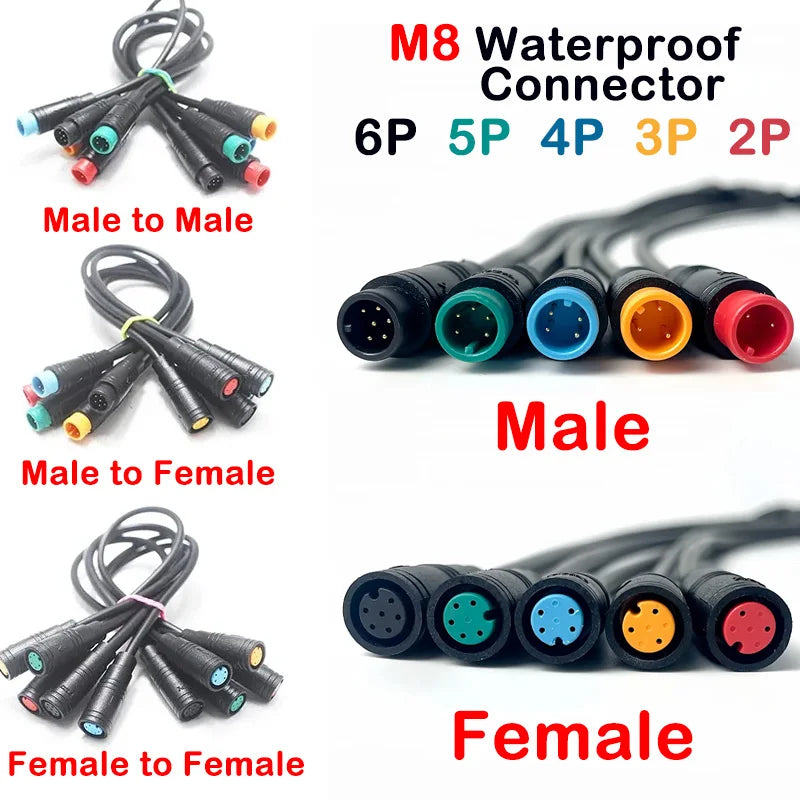 4/10Pcs M8 2 3 4 5 6 Pin Electric Bicycle Butt Joint Plug Waterproof for Ebike Display Cable Female Male Optional Connector 25CM