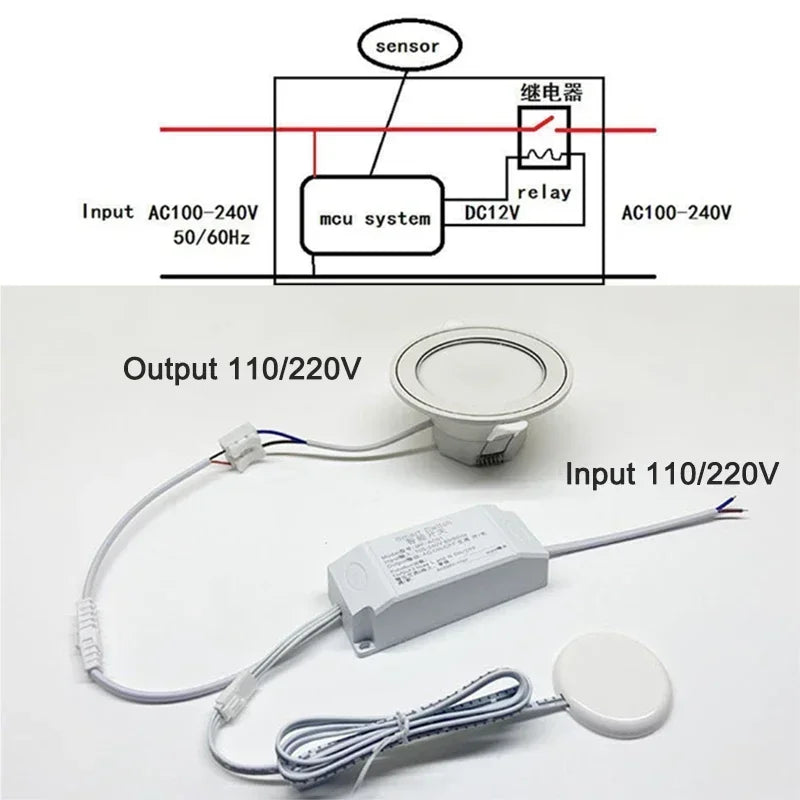 Wardrobe sensor switch, cabinet touch switch, intelligent sensor AC110V-220V, can penetrate wood, stone and glass materials