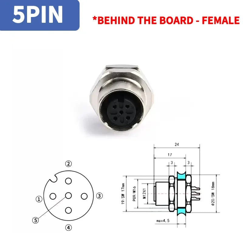1pcs M12 4pin 5 8Pin Sensor Connector Panel Back Mount Waterproof Flange Socket Threaded Coupling Male&Female A Code Connectors