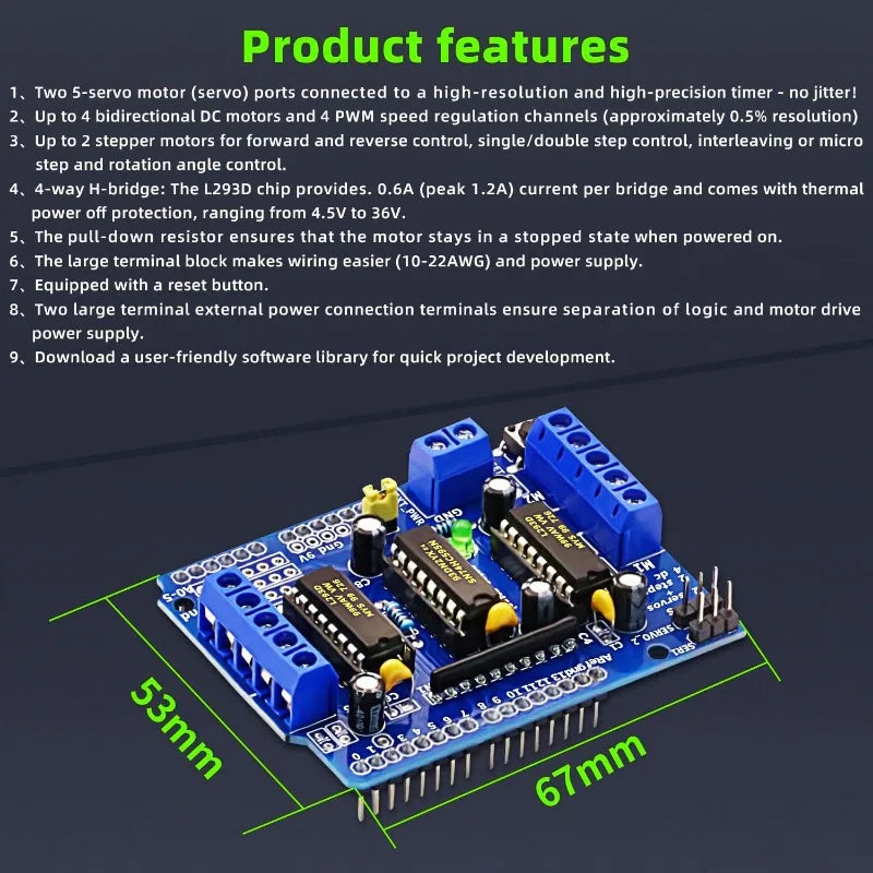 4Pack L293D Stepper Motor， DC Motor Drive Shield Stepper Motor Drive Shield Expansion Board Compatible with Arduino