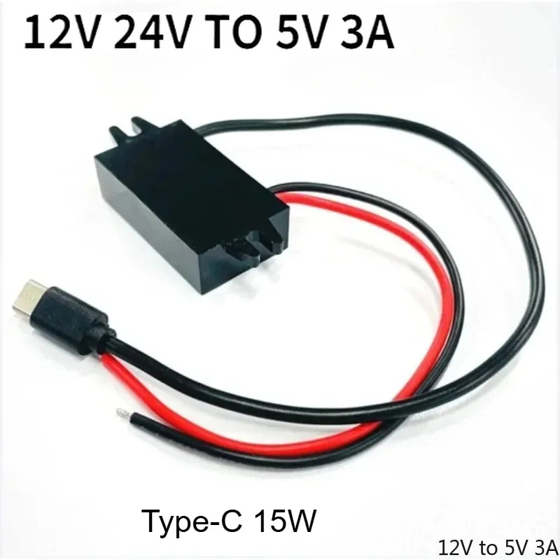8-32V 12V 24V to 5V 3A DC DC Step Down Converter Type-C USB Power Buck Supply Charger for Mobile Phone iPad Charging Waterproof