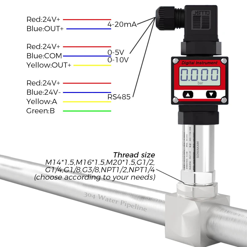 LCD Display Pressure Transmitter 4-20mA 0-5V 10V RS485 Output Water Gas Oil Pressur Sensor Negative Vacuum Pressure Transducer