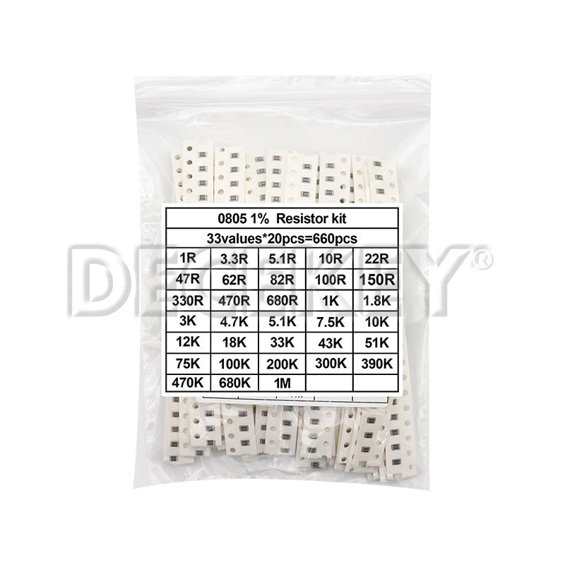 1206 0805 0603 0402 0201 SMD Resistor 1Ohm-1M ohm Sample Assorted Kit 1% 33valuesX 20pcs=660pcs
