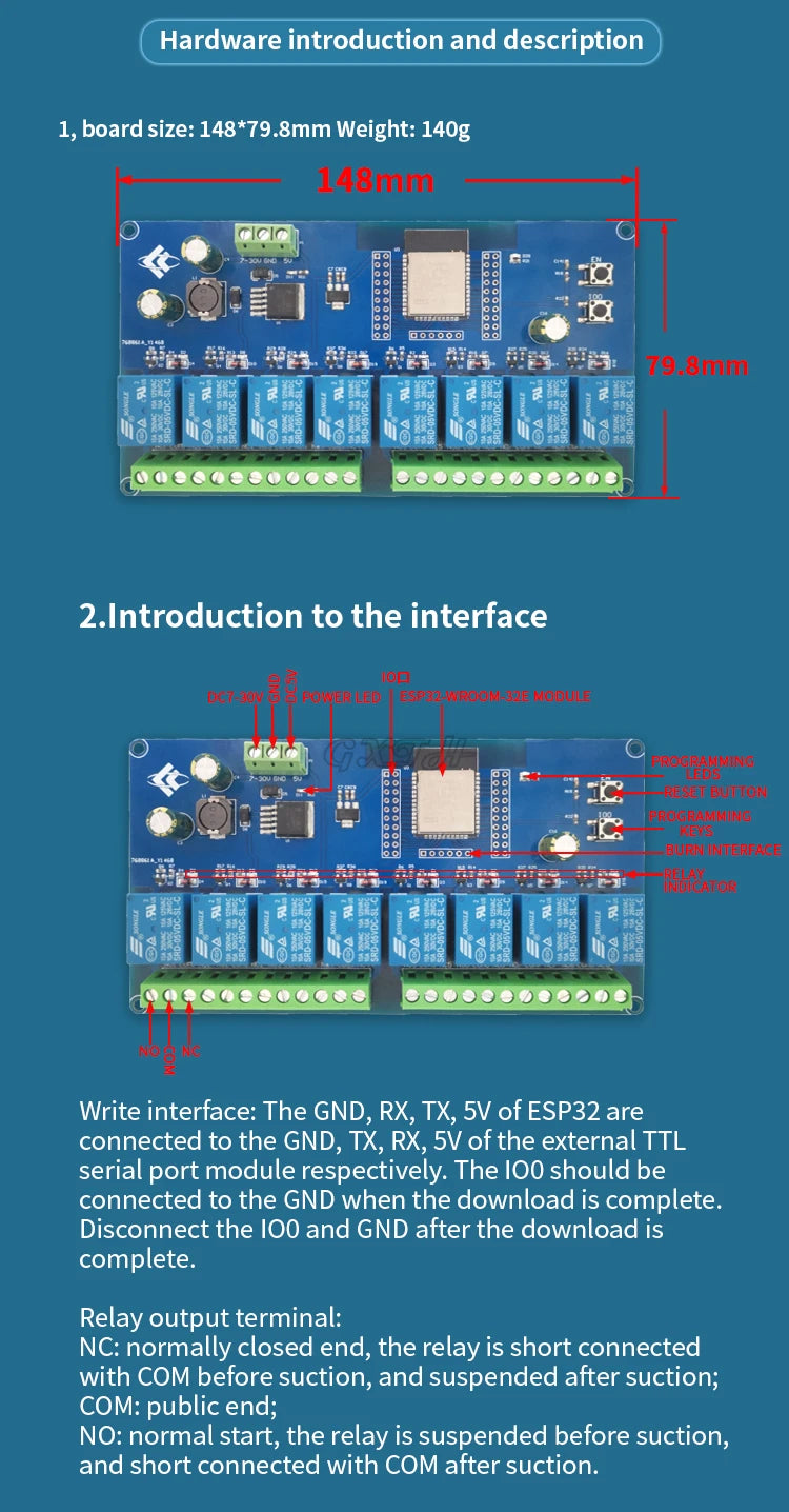 ESP8266 / ESP32 WIFI 8 Channel Relay Development Board ESP-12F / ESP32 DC5V/7-28V