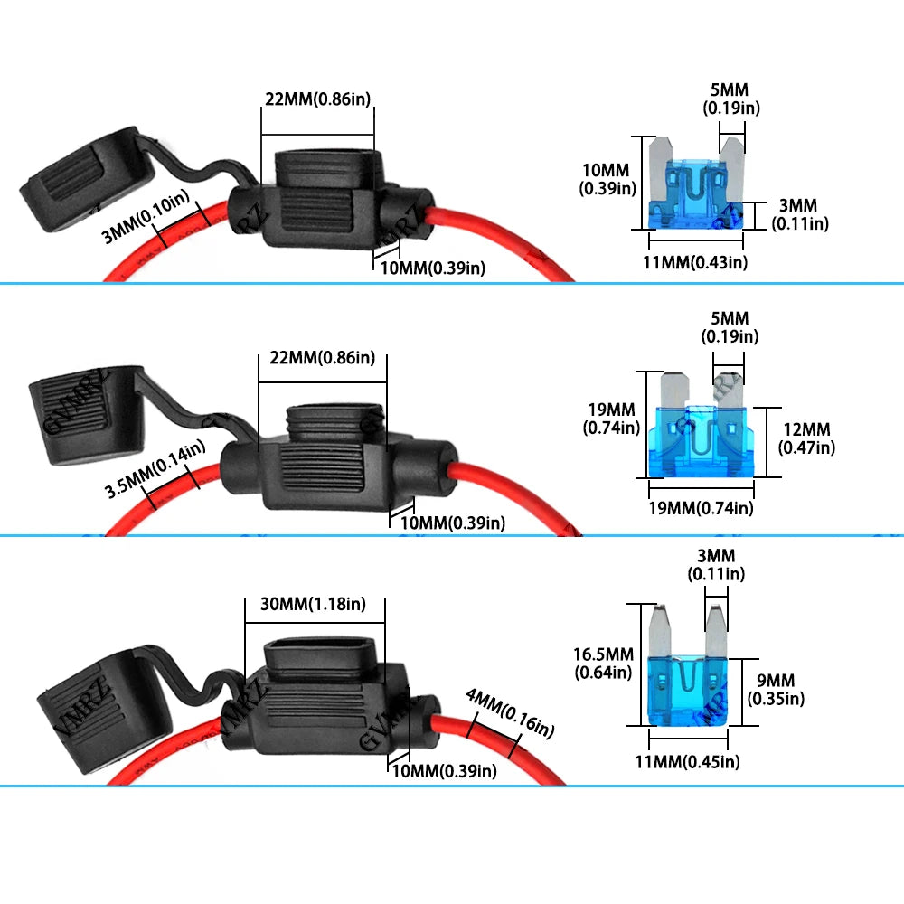 1Set 1A-40A Waterproof 32V Mini/Small/Medium Auto Fuse Holder 18/16/14/12/10AWG With Car Blade Fuse 3A 5A 7.5A 10A 15A 20A