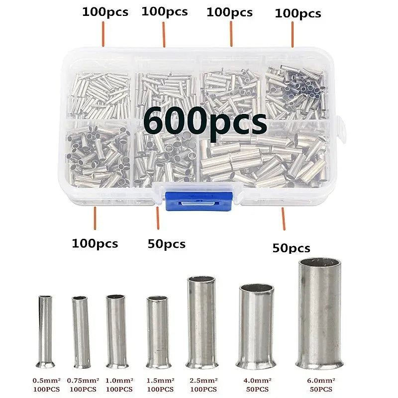 600/700pcs Bare Terminal Tubular Wire End Ferrules Uninsulated Copper Terminal Bootlace Ferrules End Electrical Cable Crimp