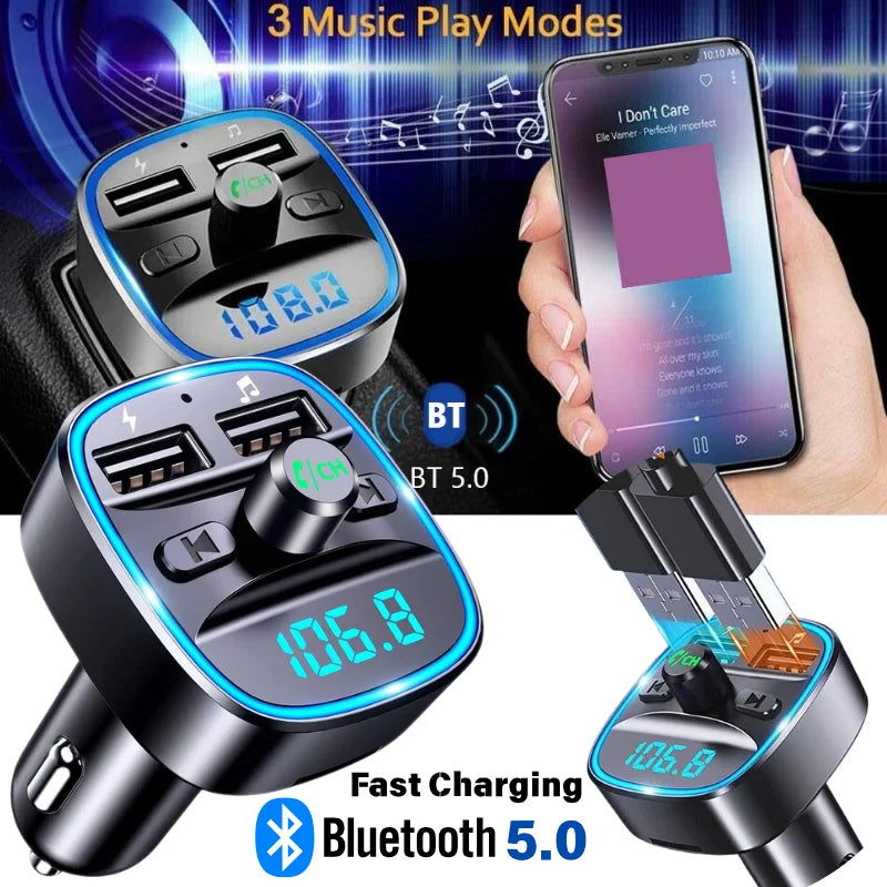 Dual USB Car FM Transmitter Bluetooth Handsfree Car Charger LED Digital Display Wireless Music Receiver Adapter Car Accessories