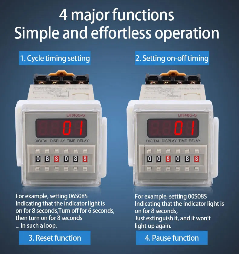 DH48S-S Time Delay Relay Switch DC24V 12V 0.1S-99H Digital LED Programmable With Base Timer Relay SPDT AC220V With Transformer