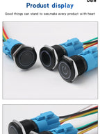 5PCS 16/19/22mm Metal Button Switch  Black Shell Flat Head Waterproof LED Momentary Reset Latching Button Switch 12V 24V 220V