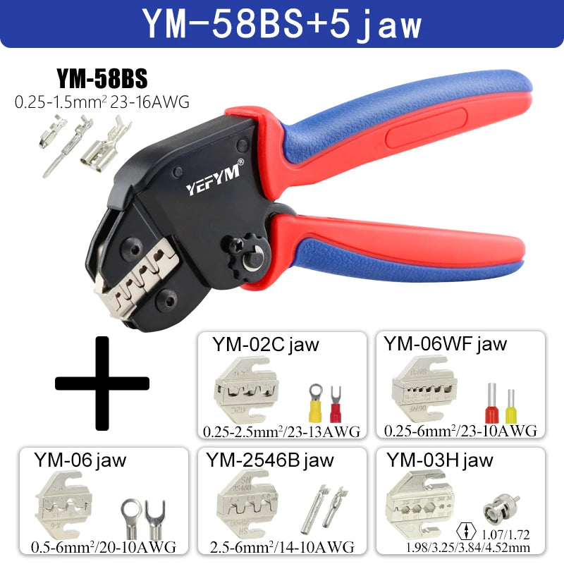 Mini Pliers YM-58BS Tools For XH2.54/DuPont2.54/2.8/4.8/6.3/Non-Insulated/Ferrule Tube Terminals Ratchet Wire Crimping Sets