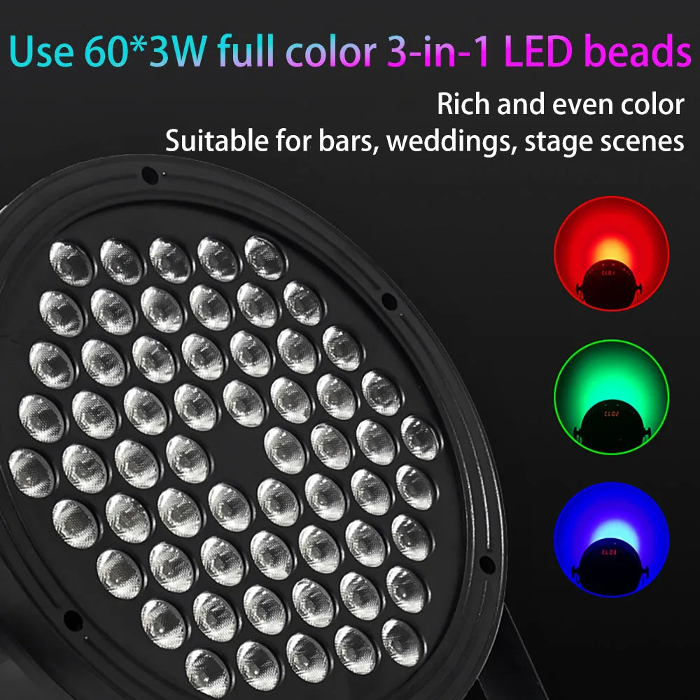 8PCS 60LED Par Light RGB Stage Light DMX512 Sound-Activated DJ Disco Light Wedding Festival Bar Atmosphere Light Audience Light