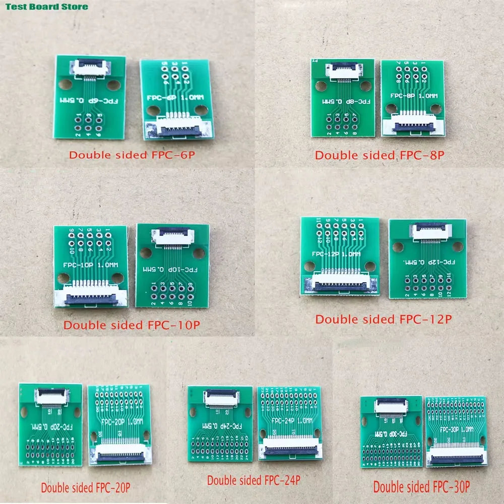 1pcs  Test Board FPC 6 8 10 12 20 30 24 Pin PCB Double Sided FFC FPC Flex Cable Adapter Pitch 0.5mm 1.0mm to 2.54mm Connector