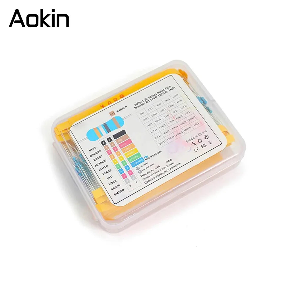 300/600PCS 1/4w Metal Film Resistor 30 Values Resistance Kit 10R-1M 0.25W 1% Resistors Set